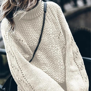 Women's Sweaters Hollow Out Loose Knitted Lantern Sleeve O-Neck Solid Pullover Sweater Female 2019 Autumn Warm Ladies Pullovers