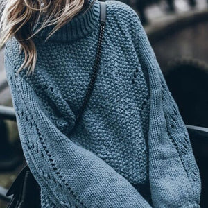 Women's Sweaters Hollow Out Loose Knitted Lantern Sleeve O-Neck Solid Pullover Sweater Female 2019 Autumn Warm Ladies Pullovers