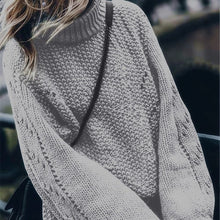 Load image into Gallery viewer, Women&#39;s Sweaters Hollow Out Loose Knitted Lantern Sleeve O-Neck Solid Pullover Sweater Female 2019 Autumn Warm Ladies Pullovers
