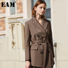Load image into Gallery viewer, [EAM] Loose Fit Double Breasted Temperament Big Size Jacket New Lapel Long Sleeve Women Coat Fashion Tide Spring 2020 1S073
