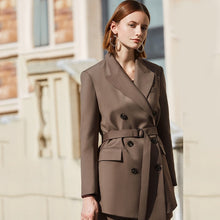 Load image into Gallery viewer, [EAM] Loose Fit Double Breasted Temperament Big Size Jacket New Lapel Long Sleeve Women Coat Fashion Tide Spring 2020 1S073
