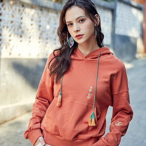 ARTKA 2020 Spring New Women Hoodies Vintage Embroidery O-Neck Pullover Casual Hoodies Zip Long Sleeve Sweatshirt Women VA20104C