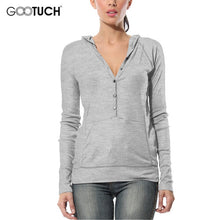 Load image into Gallery viewer, Womens Cotton Sweatshirts Hoodies Shirt Tops Autumn Winter Long Sleeve Sweatshirt Casual V Neck Hooded Button Plus Size Top 7096
