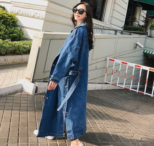 LANMREM 2020 new spring turn-down collar full sleeves denim double breasted jacket stocks denim windbreaker WJ30205L