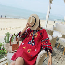 Load image into Gallery viewer, Video scene shooting high-end custom holiday national wind restoring ancient ways v-neck tassel snowflake embroidery dress big y
