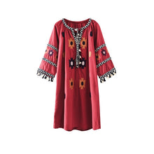 Load image into Gallery viewer, Video scene shooting high-end custom holiday national wind restoring ancient ways v-neck tassel snowflake embroidery dress big y

