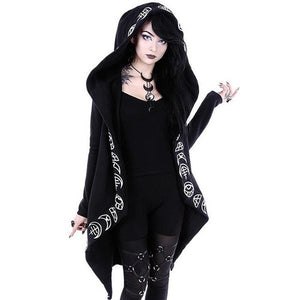 2020 Gothic retro black punk wind hooded moon print long sleeve ladies Sweatshirt hoodie