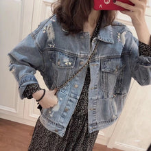 Load image into Gallery viewer, Women Jacket Trendy Frayed Retro Washed Loose Denim Jacket
