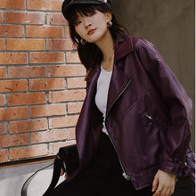 Load image into Gallery viewer, LANMREM 2020 New Spring Fashion Solid Color Lapel Zipper Long Sleeve Loose Slim Leather Jacket Female PA794

