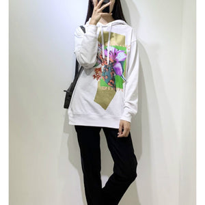 Girls Hoodies Multicolor Printed Terry Cotton Loose Version White Hooded Women Sweatshirt