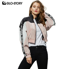 Load image into Gallery viewer, GLO-STORY 2019 New Ladies Patchwork Letter Tape Batwing Sleeve Bomber Jackets Crop Tops Women Streetwear Short Coats  WFY-7837
