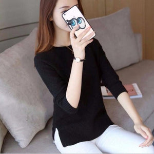 Sweaters For Women Fashion Slim Gray  Cropped Jumpers Knitwear Autumn Fashion Solid