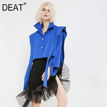 Load image into Gallery viewer, DEAT Loose Fit Blue Ribbon Short Big Size Jacket New Lapel Long Sleeve Women Coat Fashion Tide Autumn Winter 2020 JH360
