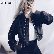 Load image into Gallery viewer, XITAO Tide Individuality Single Breasted Jacket Fashion Wild Elegant Women 2019 Autumn New Pocket Zipper Black Tops WQR1503
