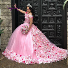 Load image into Gallery viewer, Pink Quinceanera Dresses Ball Gown Plus Size Flowers Puffy Masquerade Debutante 15 year old Sixteen Sweet 16 Dress Prom Dress
