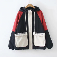 Load image into Gallery viewer, Merry Pretty Women Contrast color Pockets Basic Jacket 2019 Winter Long Sleeve Hooded Jacket Casual Zippers Loose Outerwear Coat
