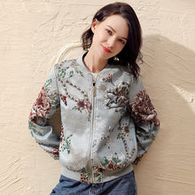 Load image into Gallery viewer, Bomber Jacket Women Embroidered Beading Vintage Jacket Casual Coat Punk Outwear L Baseball Stand Collarong Sleeve Coat Fashion
