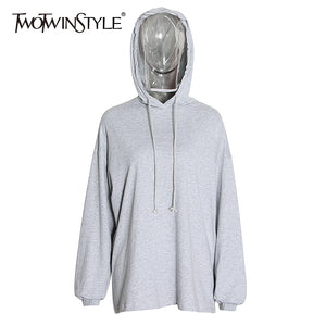 TWOTWINSTYLE Casual Loose Women Sweatshirt Hooded Collar Lantern Long Sleeve Lace Up Pullovers For Female Fashion Clothing Tide