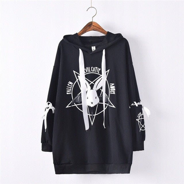 Merry Pretty 2020 Harajuku Cute Lolita Women Sweatshirt Rabbit Pentacle Print Lace Up Hoodies Loose Tracksuit Pullovers Female