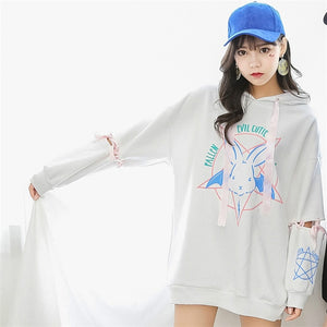 Merry Pretty 2020 Harajuku Cute Lolita Women Sweatshirt Rabbit Pentacle Print Lace Up Hoodies Loose Tracksuit Pullovers Female