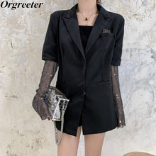 Load image into Gallery viewer, Streetwear Rhinestone Diamond Embellished Summer Fake two-piece suit Jacket For Women Long Sleeve Female Fashion Outwear
