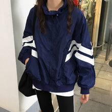 Load image into Gallery viewer, Qooth 2020 Spring Jacket New Trendy Bat Sleeve Loose Female Jacket Oversize Light Coat Windbreaker With Stripes For Women qh2264
