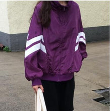 Load image into Gallery viewer, Qooth 2020 Spring Jacket New Trendy Bat Sleeve Loose Female Jacket Oversize Light Coat Windbreaker With Stripes For Women qh2264
