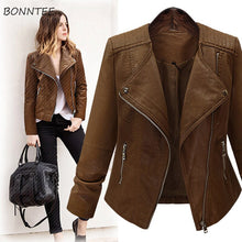 Load image into Gallery viewer, Jackets for Women Large Size Turn-down Collar Slim PU Simple Solid All-match European Style Leisure Jacket Womens Soft Outerwear
