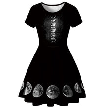 Load image into Gallery viewer, Rosetic Women Black Dress Gothic Moon Print Dark Female Casual Dresses Party Club Wear Elegant Short Sleeve Punk Summer New Dres
